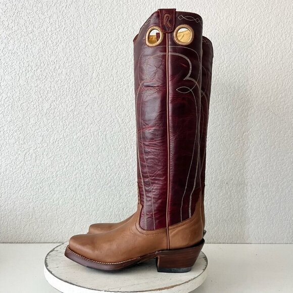 Rod Patrick Womens Knee High Cowboy Boots 6B Brown Red Cowgirl Western Blunt Toe - Picture 4 of 10